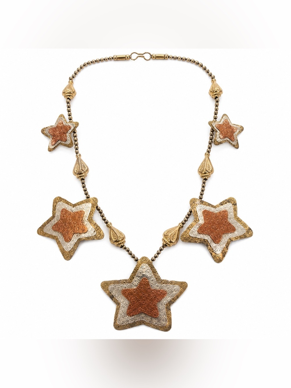 Artisan Mixed Metal Star Statement Necklace Southwestern Boho Western OOAK (0009